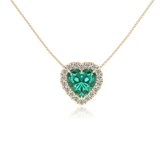 lab grown emerald heart solitaire necklaces in yellow gold