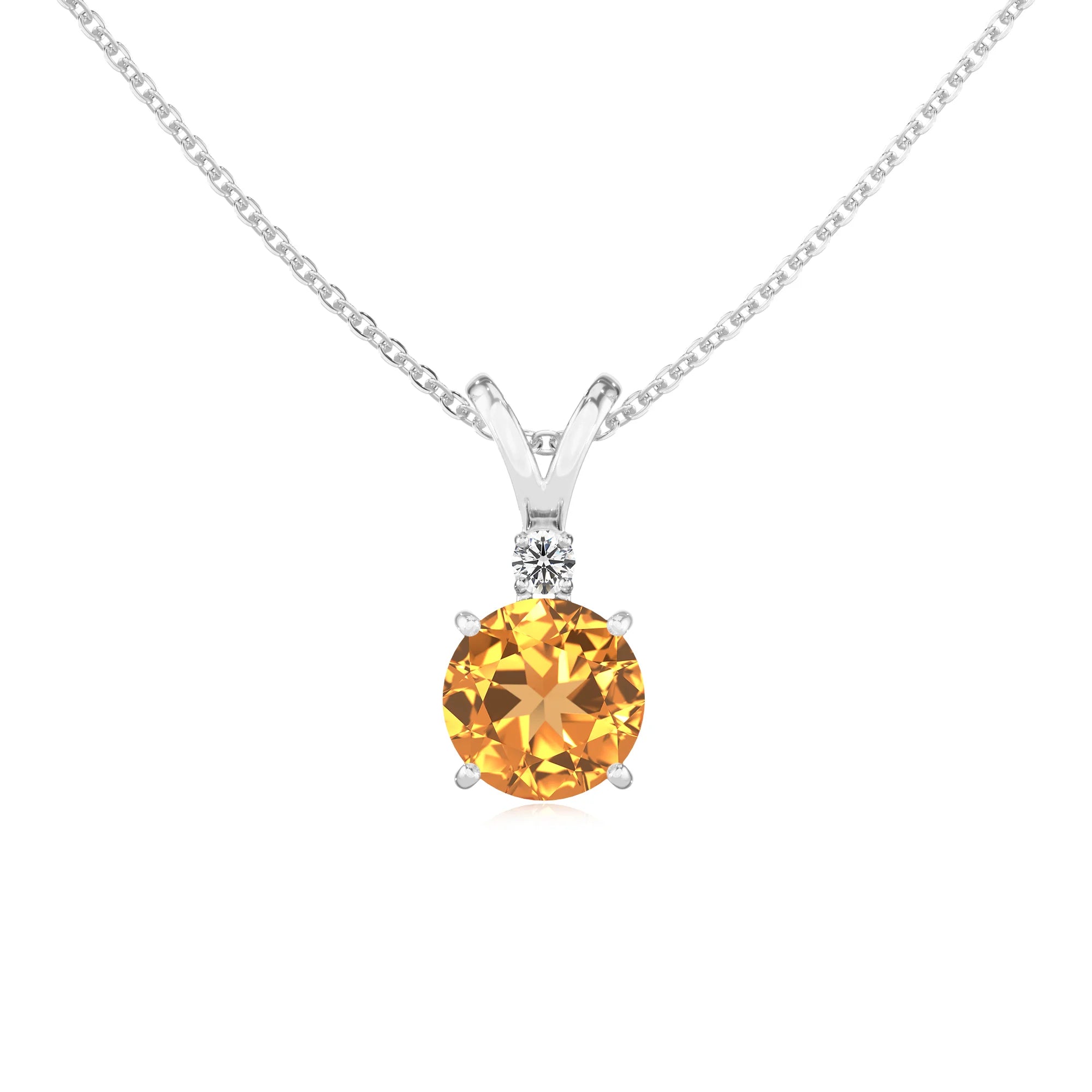 lab grown citrine round solitaire v-bale necklaces in white gold