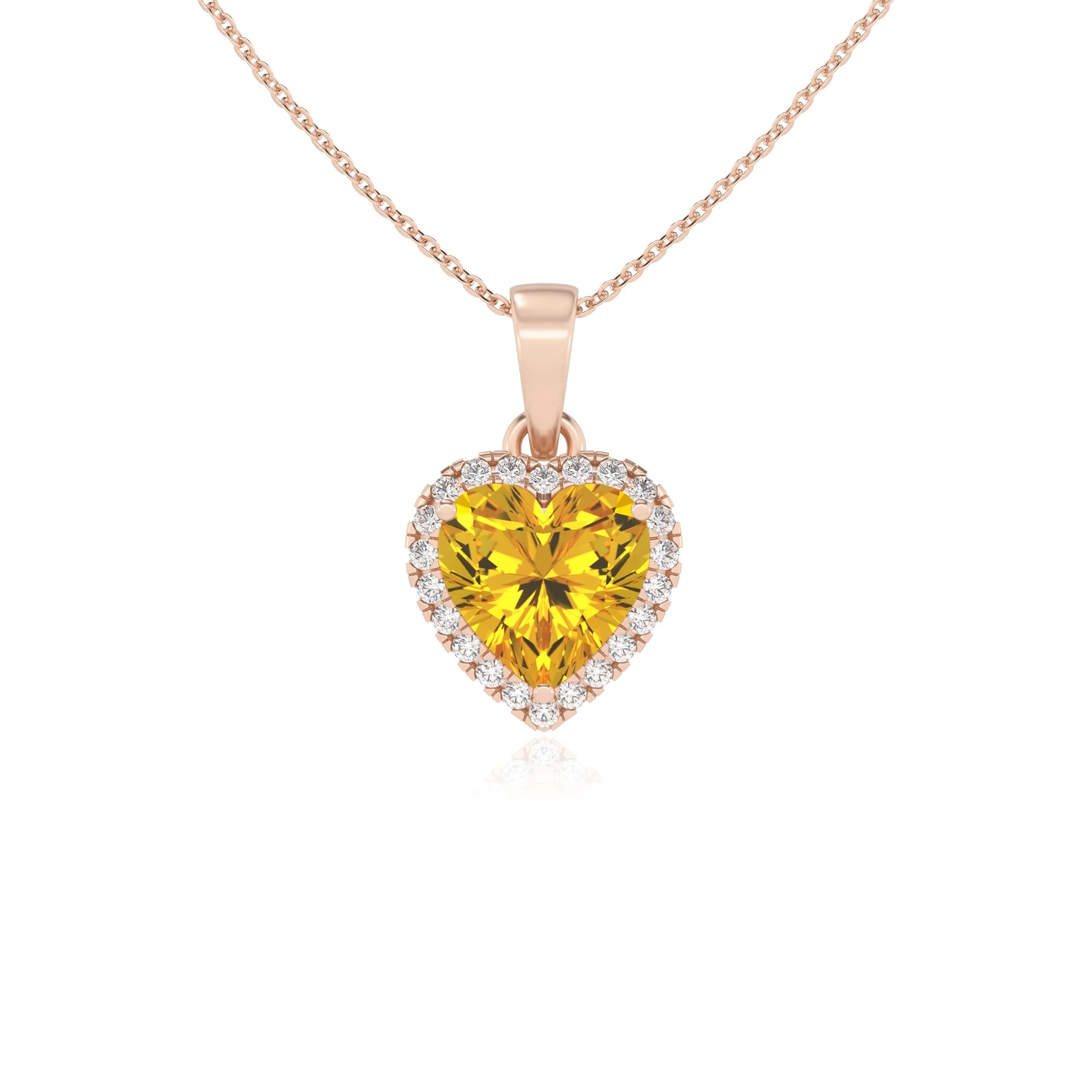 lab grown yellow-sapphire heart solitaire necklaces in rose gold