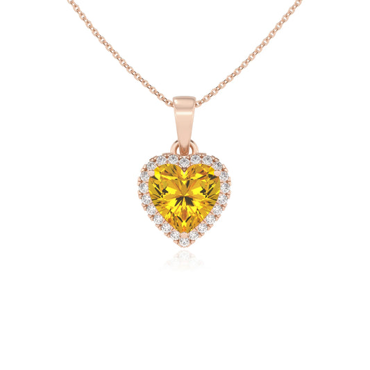 lab grown yellow-sapphire heart solitaire necklaces in rose gold