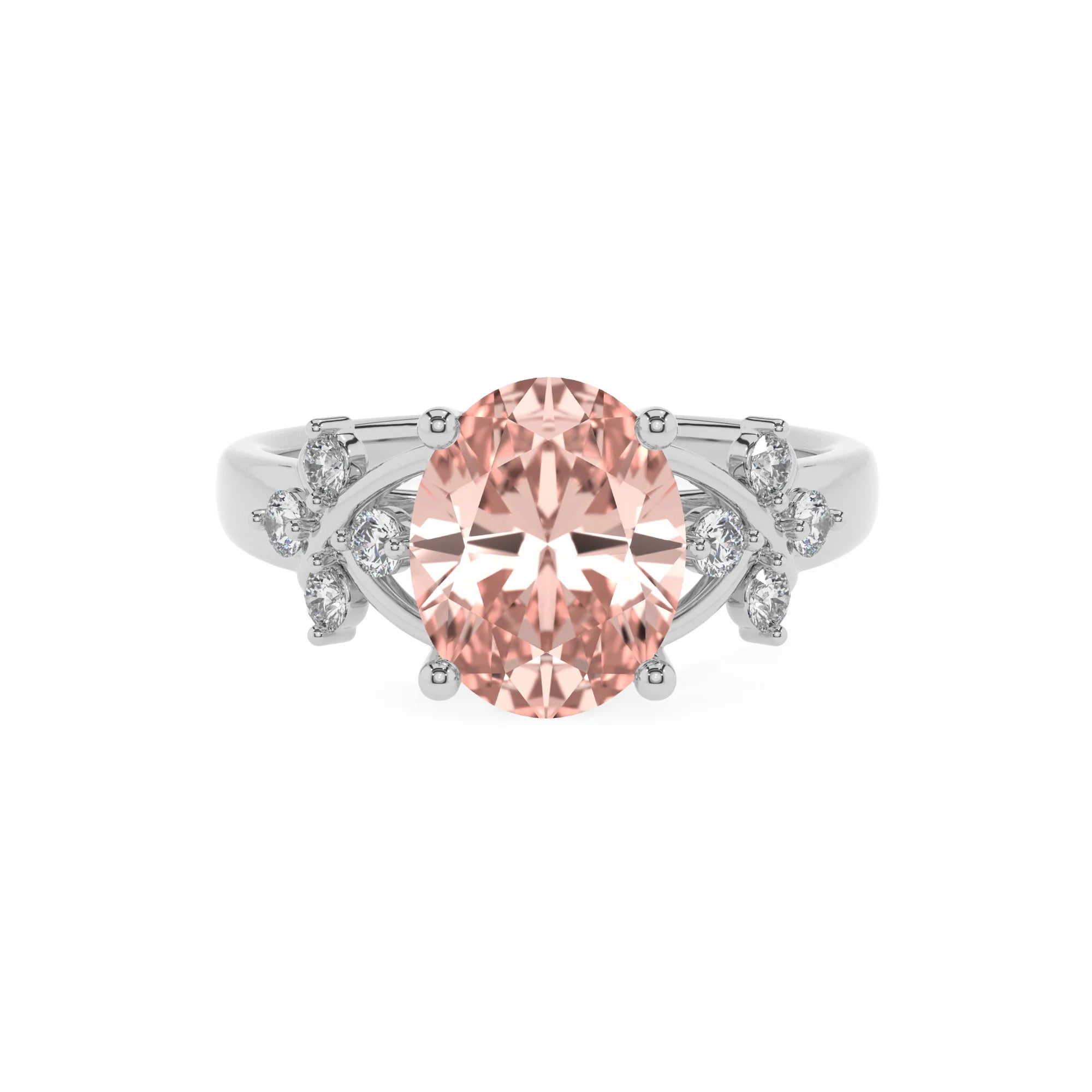 lab grown morganite oval solitaire rings in platinum