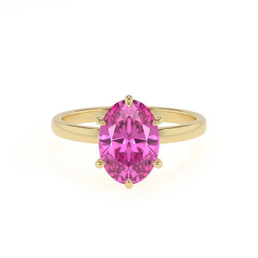 lab grown pink-sapphire oval solitaire rings in yellow gold