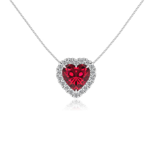 lab grown ruby heart solitaire necklaces in platinum