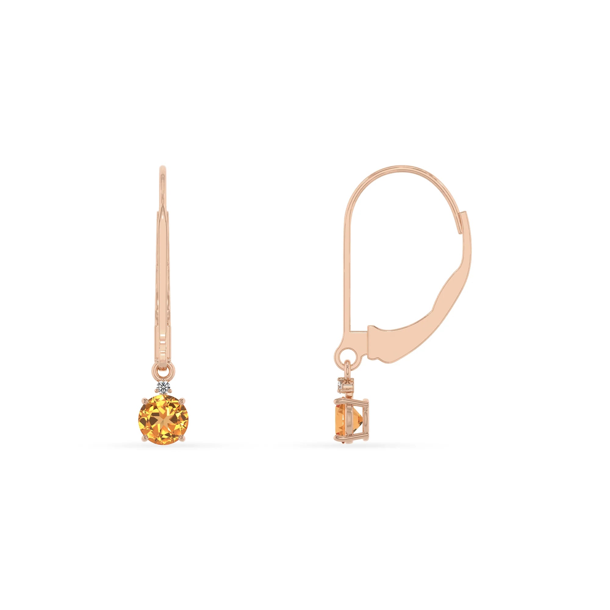 lab grown citrine round drop earrings in rose gold