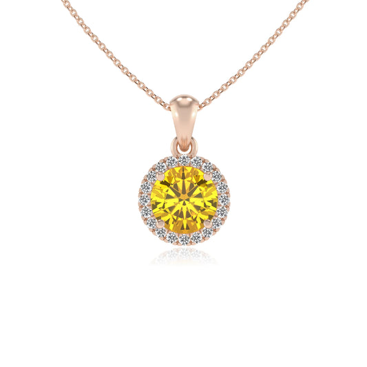 lab grown yellow-sapphire round solitaire necklaces in rose gold
