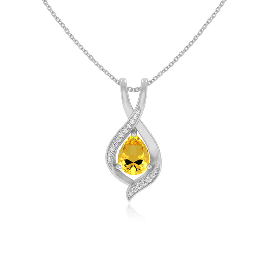 lab grown yellow-sapphire pear solitaire necklaces in sterling silver