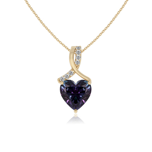 lab grown alexandrite heart solitaire necklaces in yellow gold