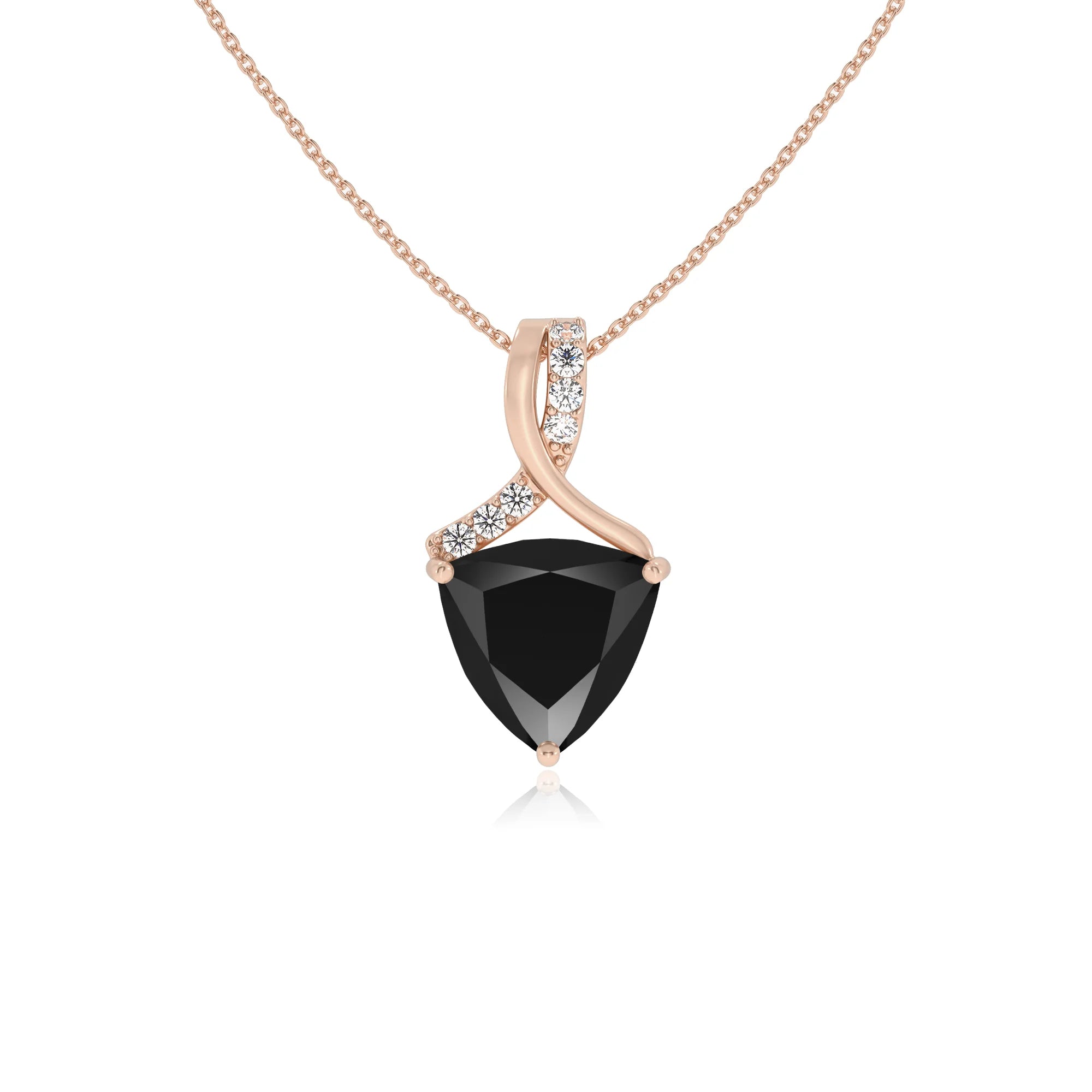 natural black-onyx trillion solitaire necklaces in rose gold