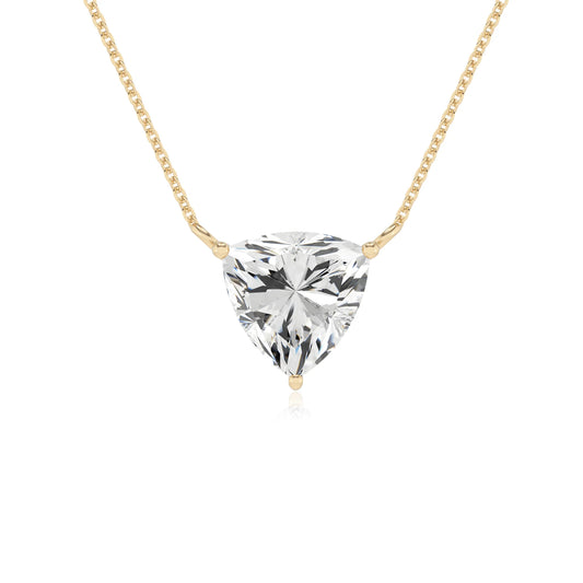 lab grown moissanite trillion solitaire necklaces in yellow gold