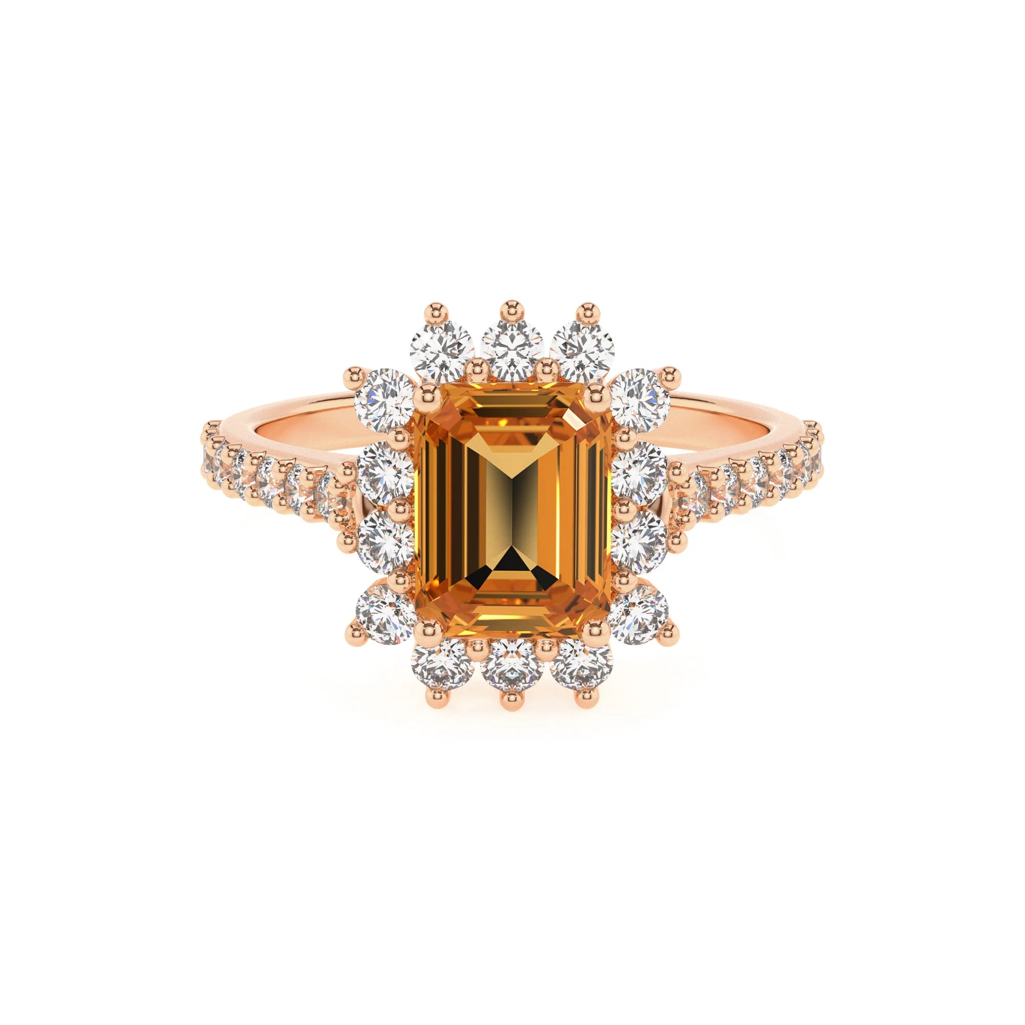 lab grown citrine emerald cut solitaire rings in rose gold
