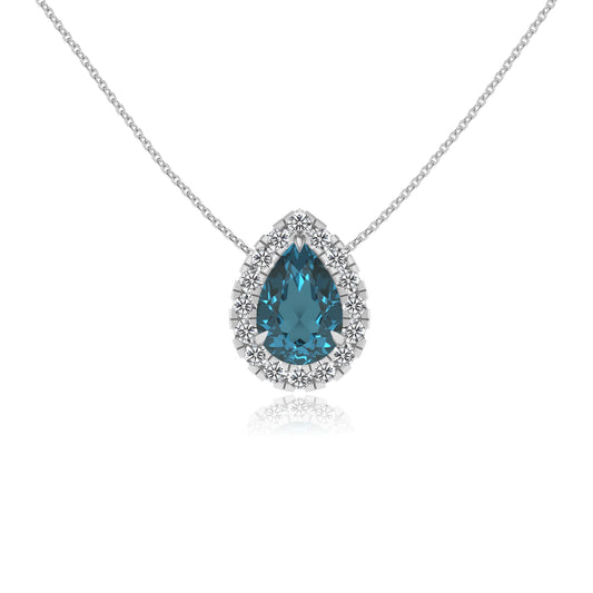natural london blue topaz pear solitaire necklaces in sterling silver