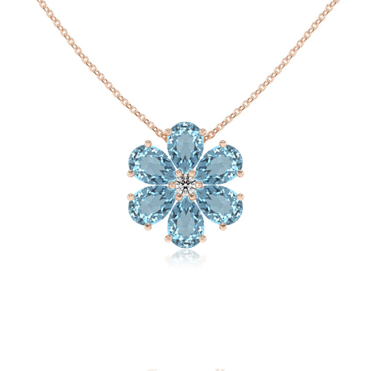 lab grown aquamarine pear solitaire necklaces in rose gold