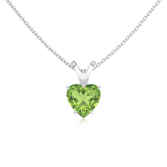 natural peridot heart solitaire v-bale necklaces in white gold