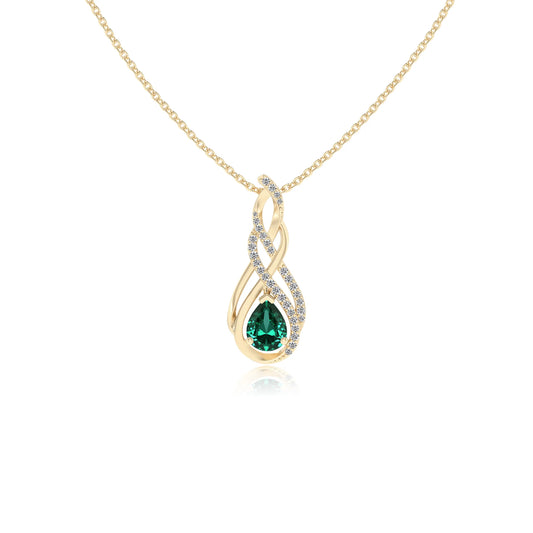 lab grown emerald pear solitaire necklaces in yellow gold