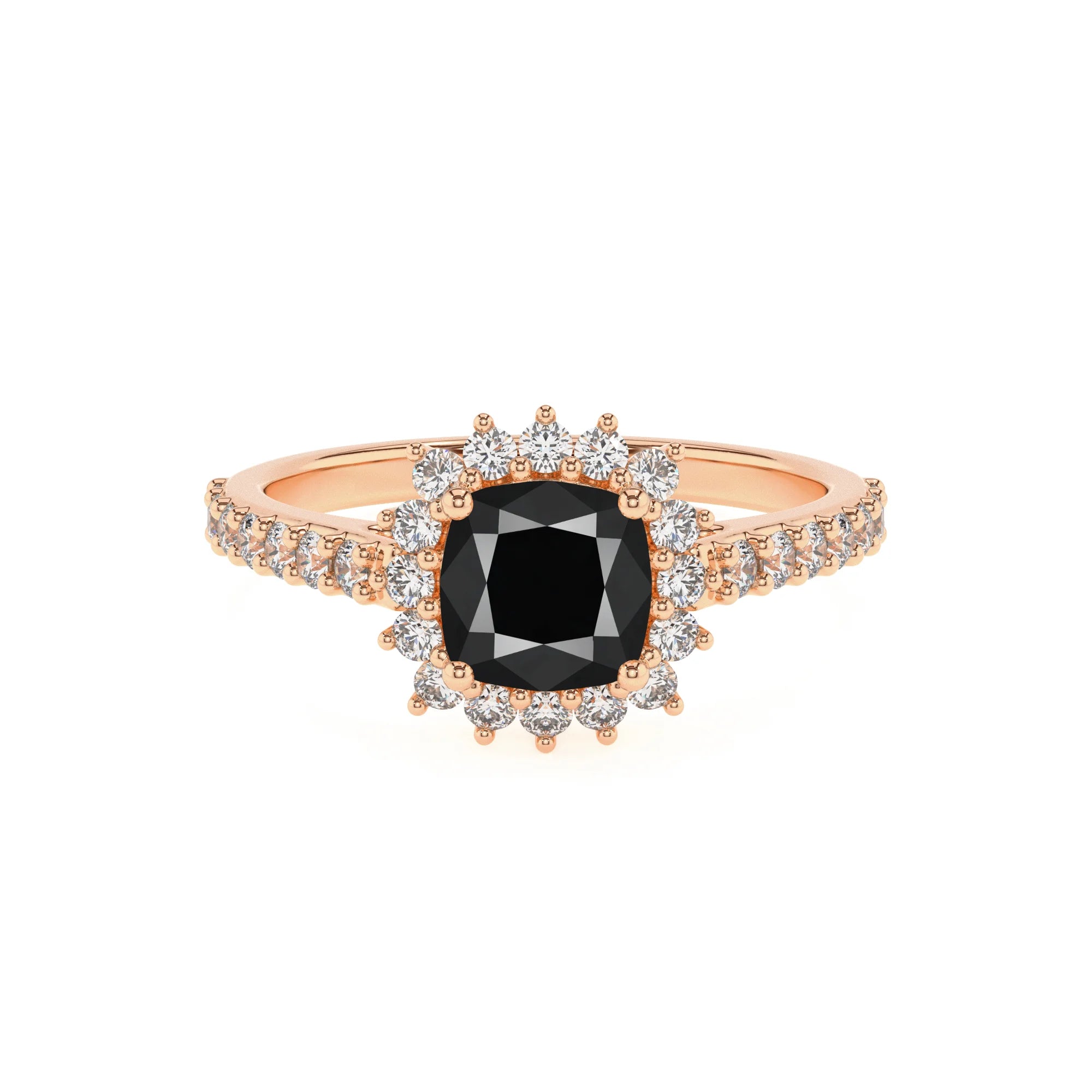 natural black-onyx cushion solitaire rings in rose gold