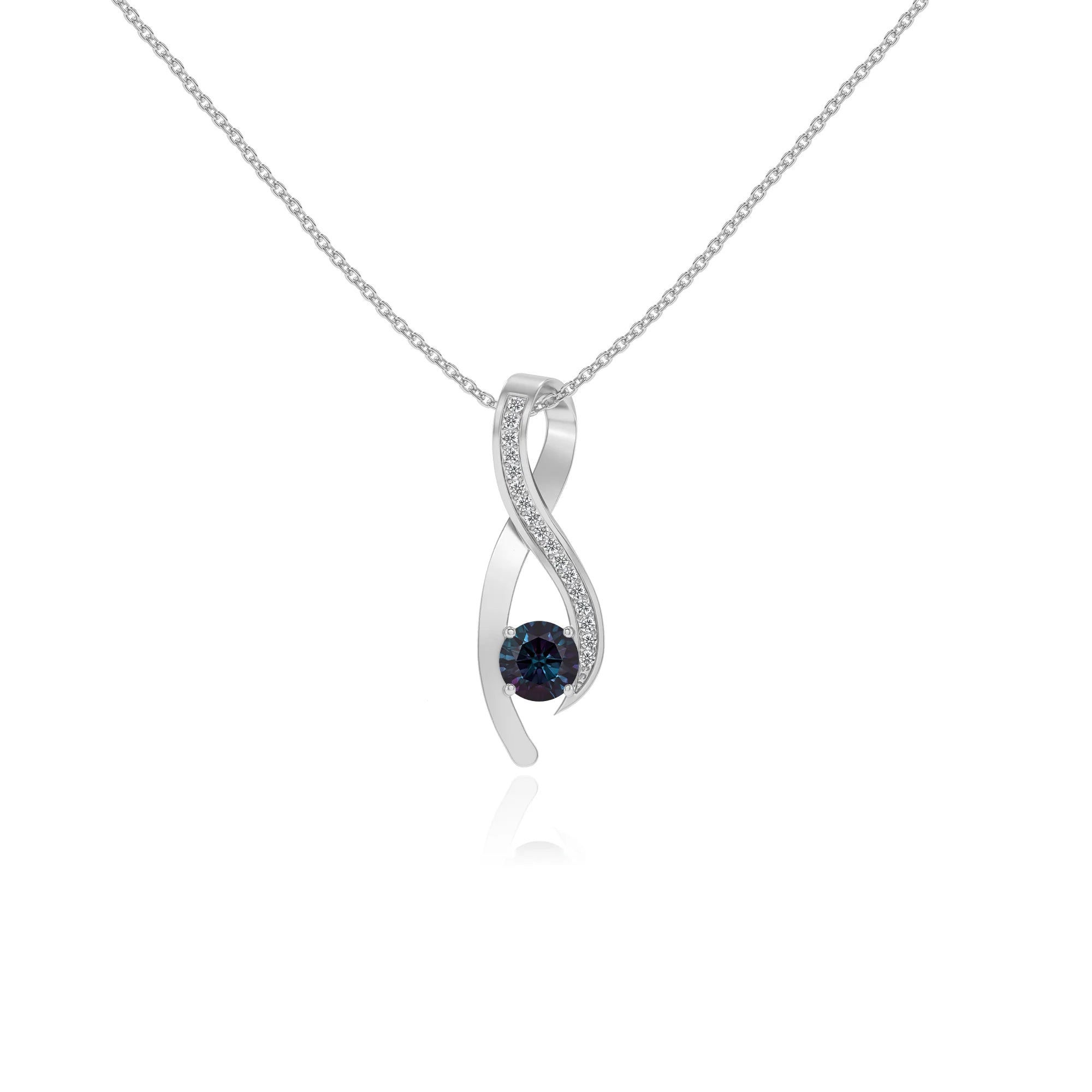 lab grown alexandrite round solitaire necklaces in platinum
