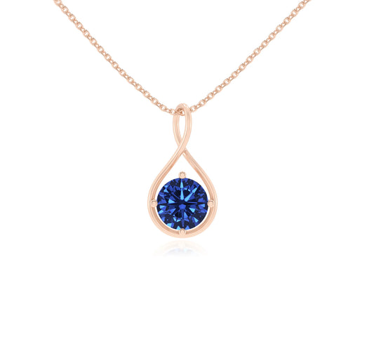 lab grown blue-sapphire round solitaire necklaces in rose gold