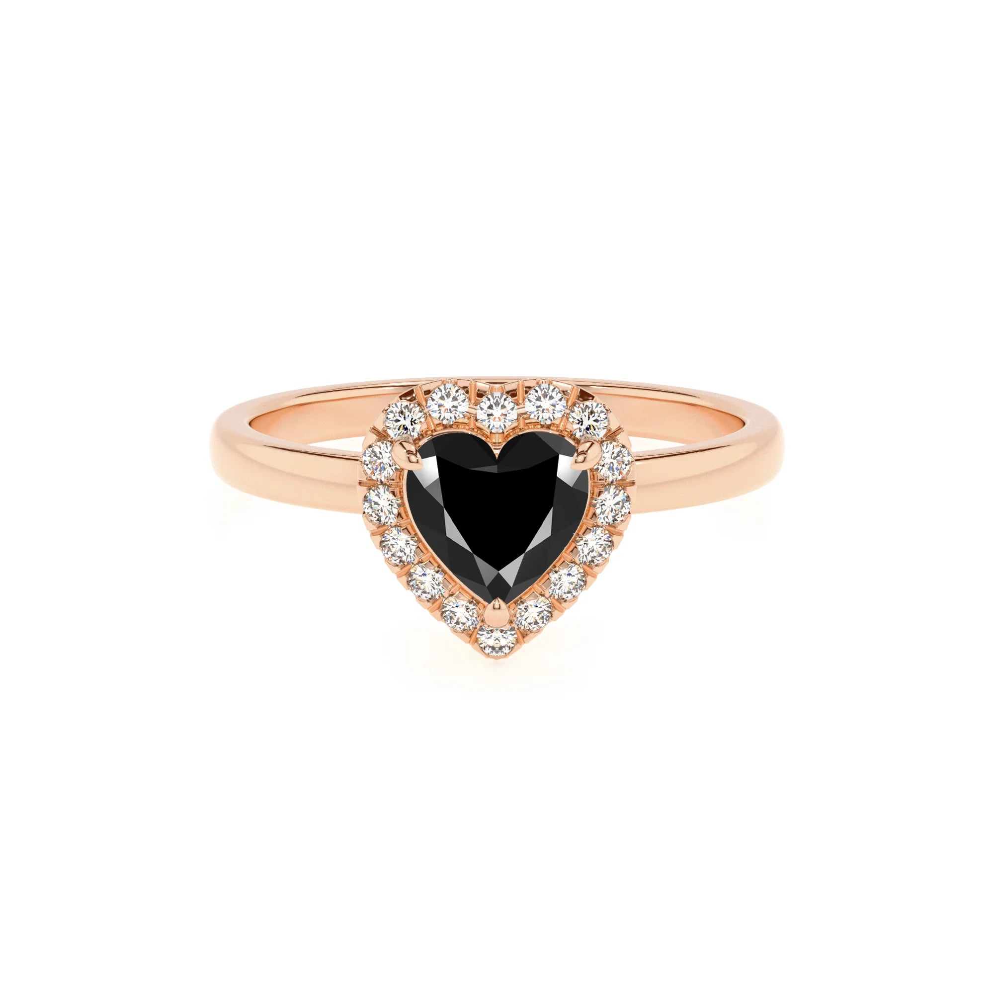 natural black-onyx heart solitaire rings in rose gold