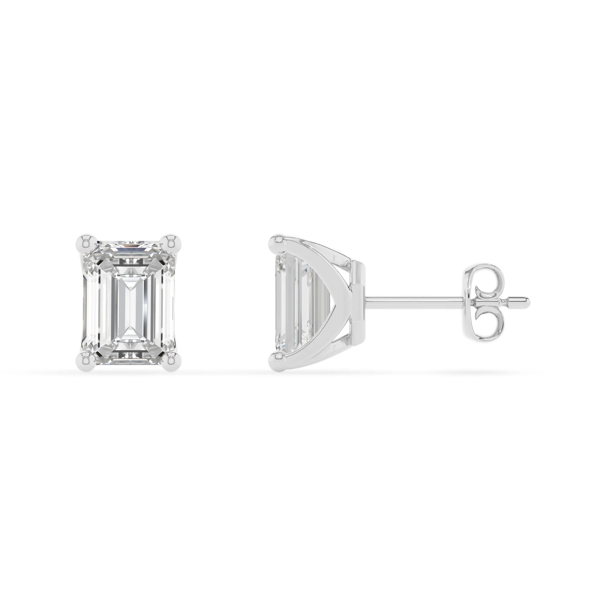 lab grown moissanite emerald cut stud earrings in white gold