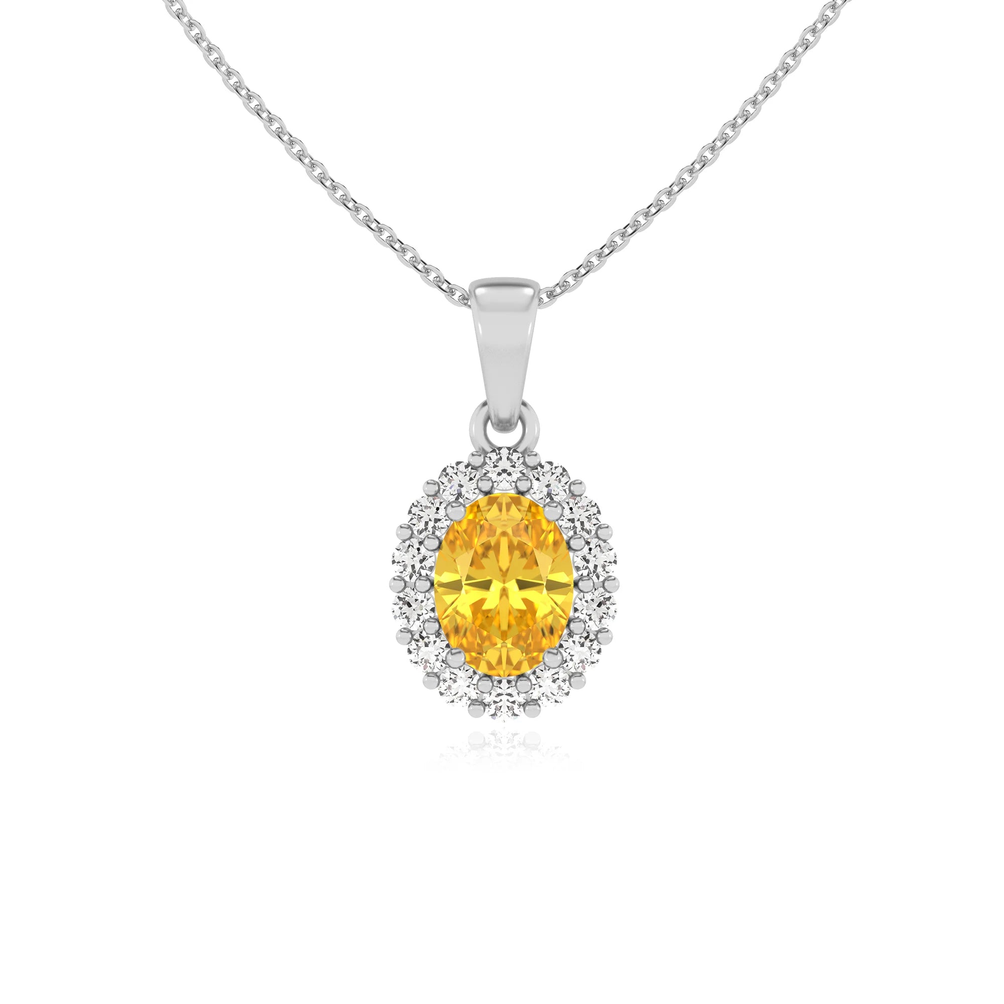 lab grown yellow-sapphire oval solitaire necklaces in platinum