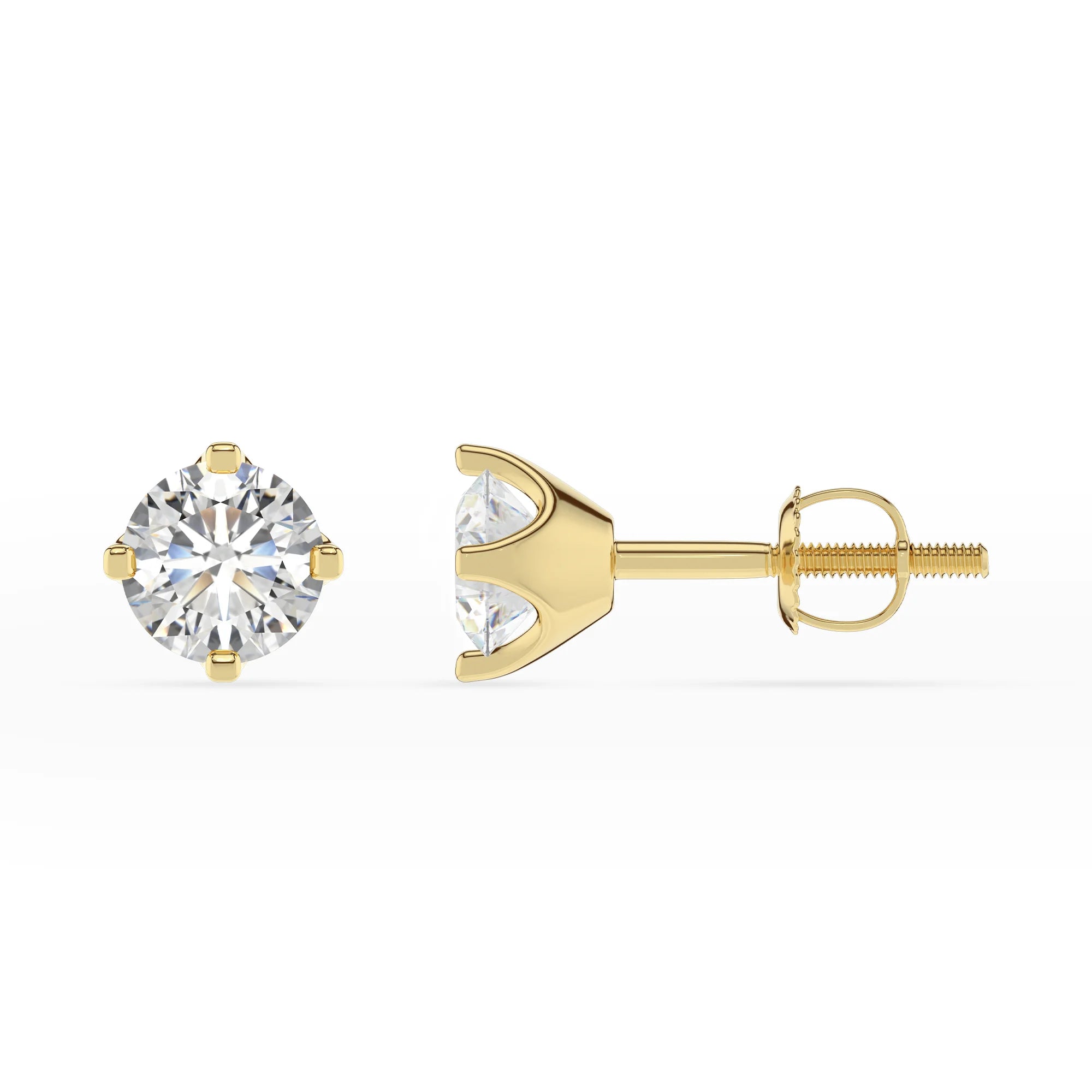 lab grown moissanite round stud earrings in yellow gold