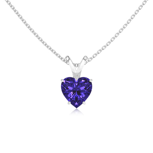 lab grown tanzanite heart solitaire v-bale necklaces in sterling silver