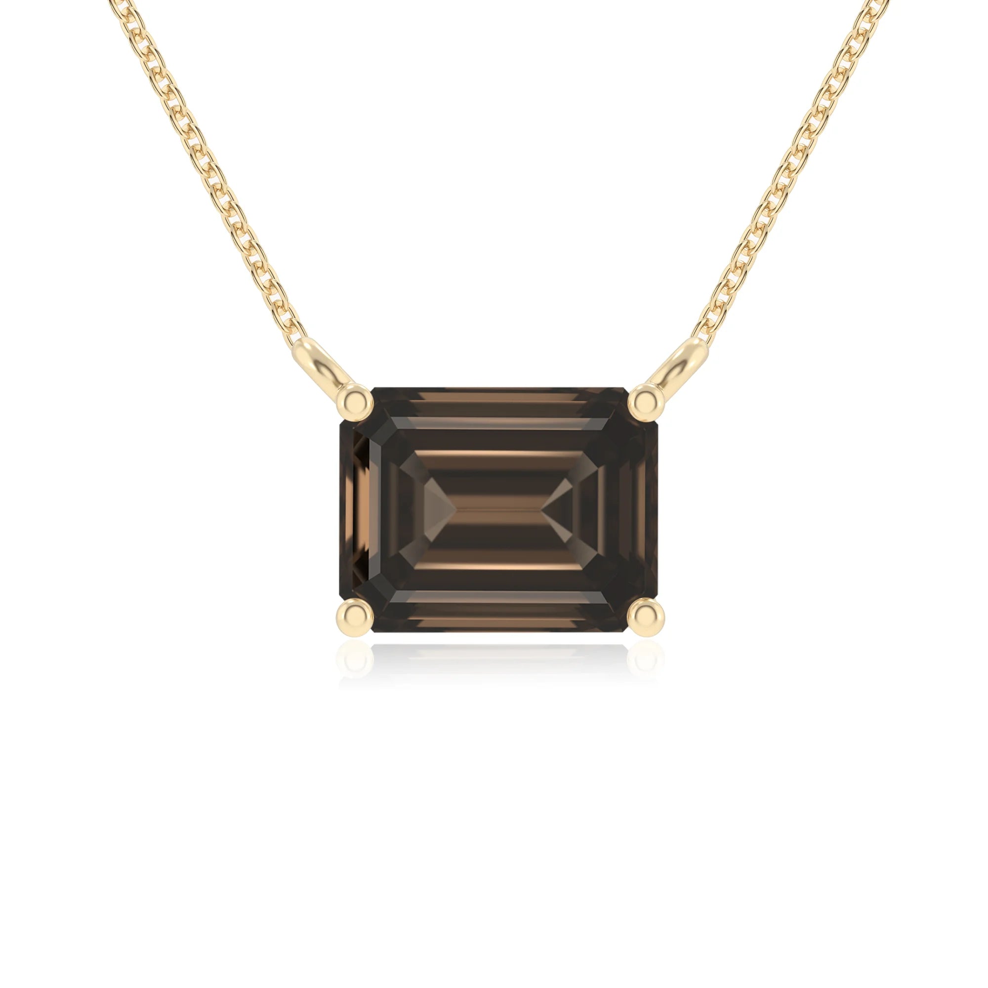 natural smoky-quartz emerald cut solitaire necklaces in yellow gold