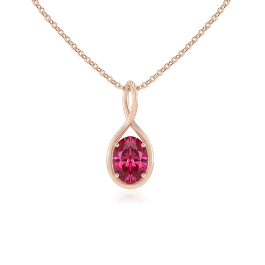 lab grown pink-tourmaline oval solitaire necklaces in rose gold