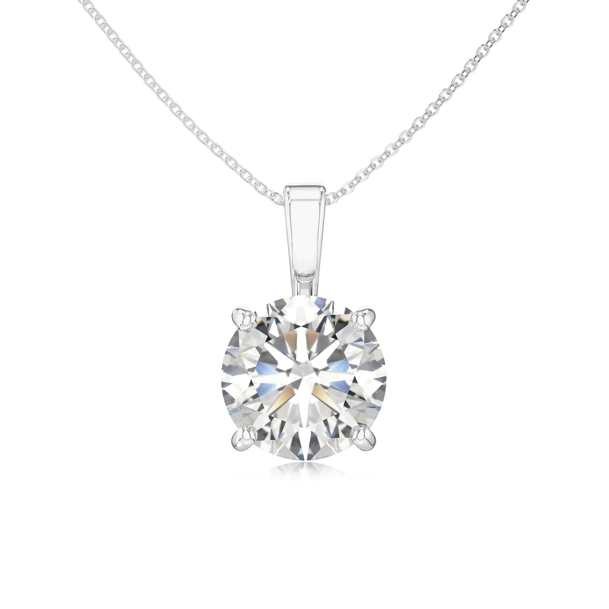 lab grown moissanite round solitaire necklaces in white gold