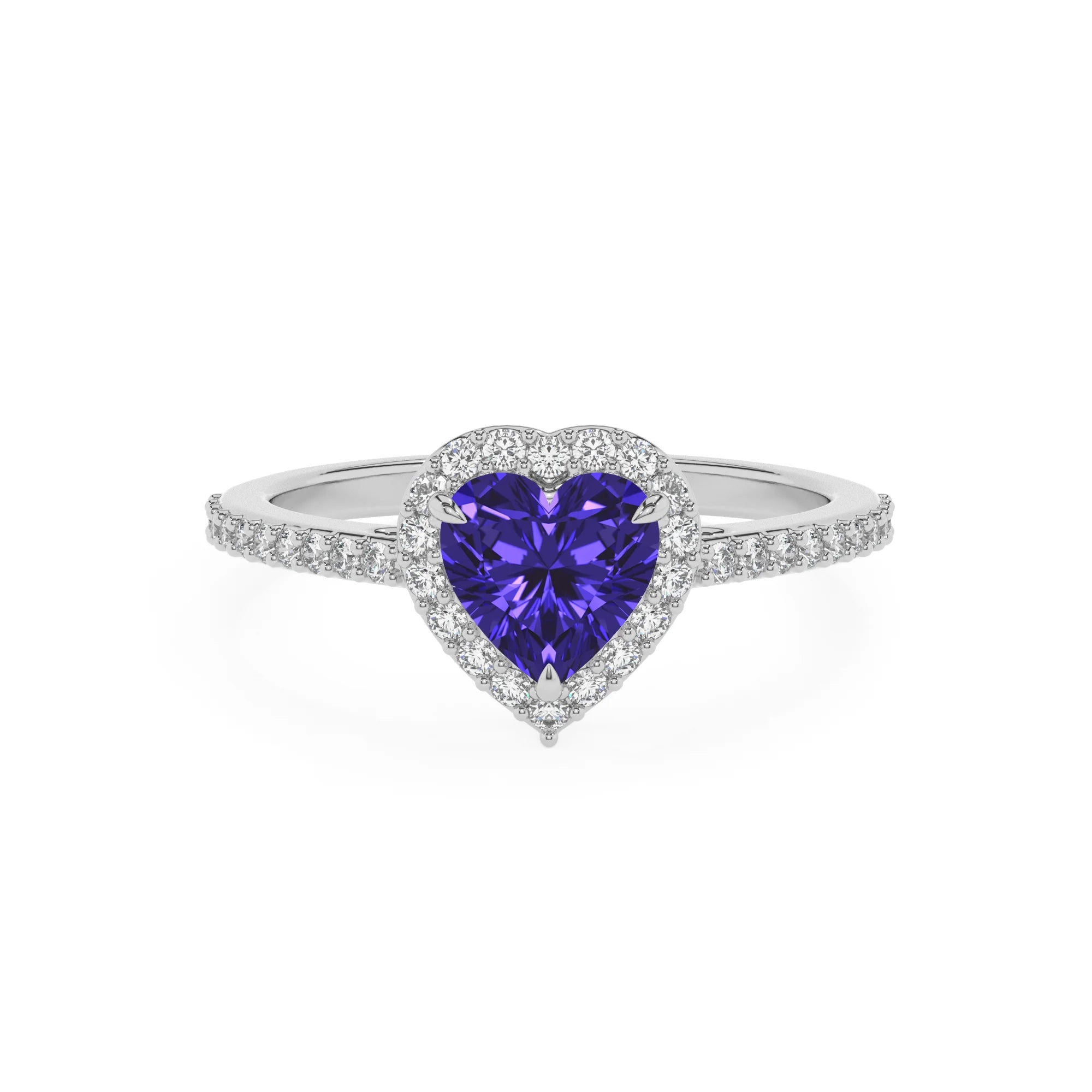 lab grown tanzanite heart solitaire rings in white gold