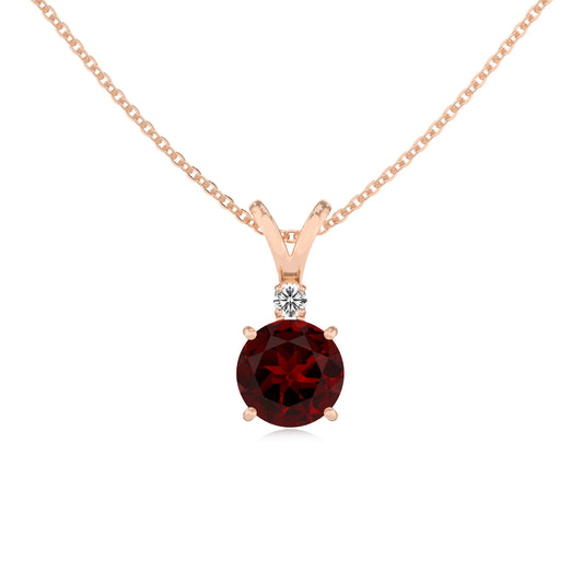 natural garnet round solitaire v-bale necklaces in rose gold
