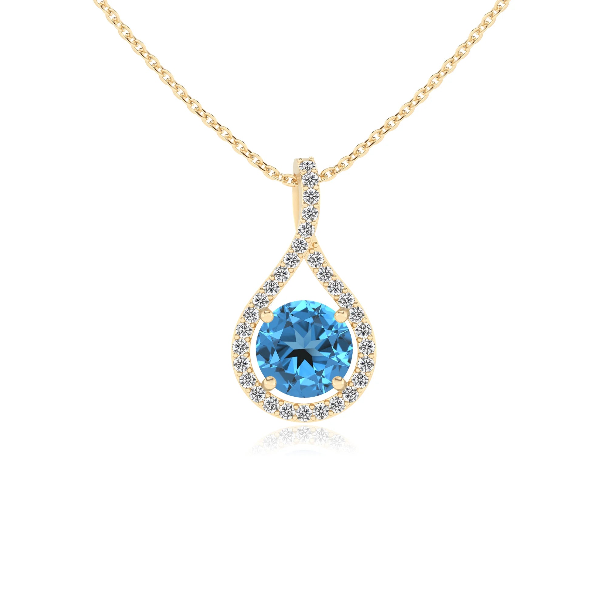 natural swiss-blue-topaz round solitaire necklaces in yellow gold