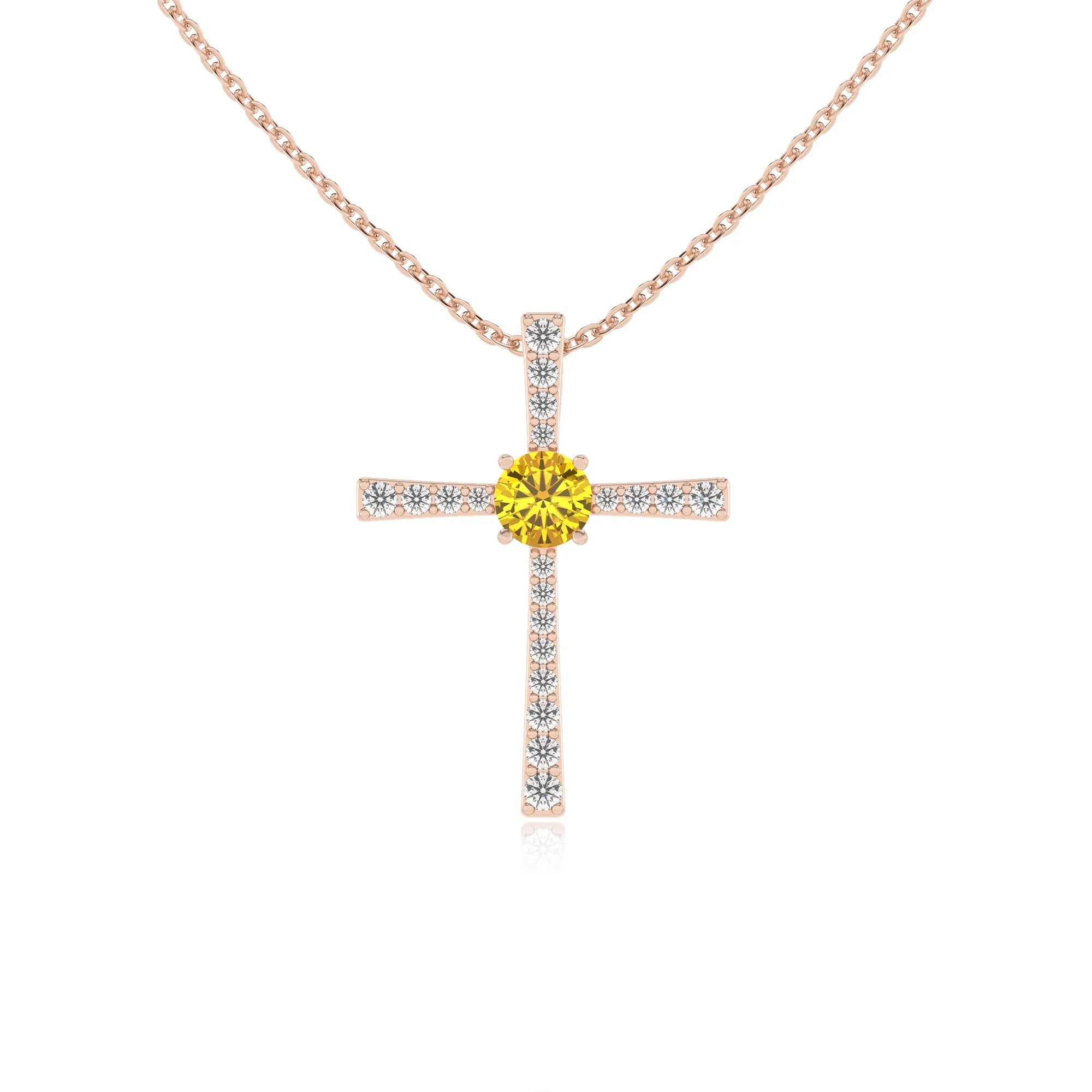 lab grown yellow-sapphire round infinity necklaces in rose gold