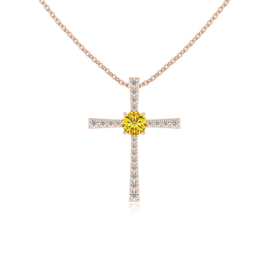lab grown yellow-sapphire round infinity necklaces in rose gold