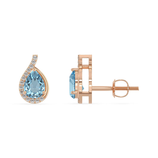lab grown aquamarine pear stud earrings in rose gold
