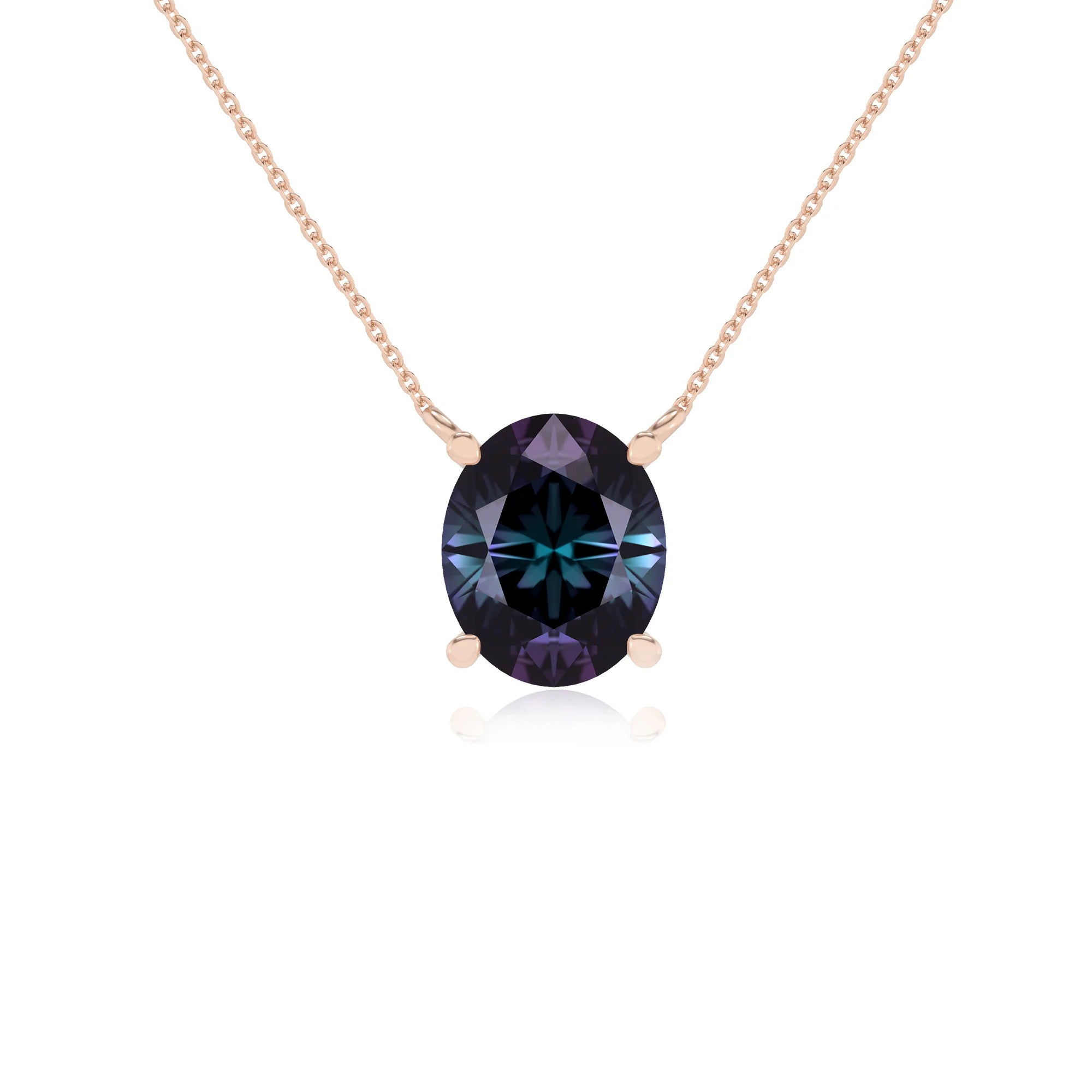 lab grown alexandrite oval solitaire necklaces in rose gold