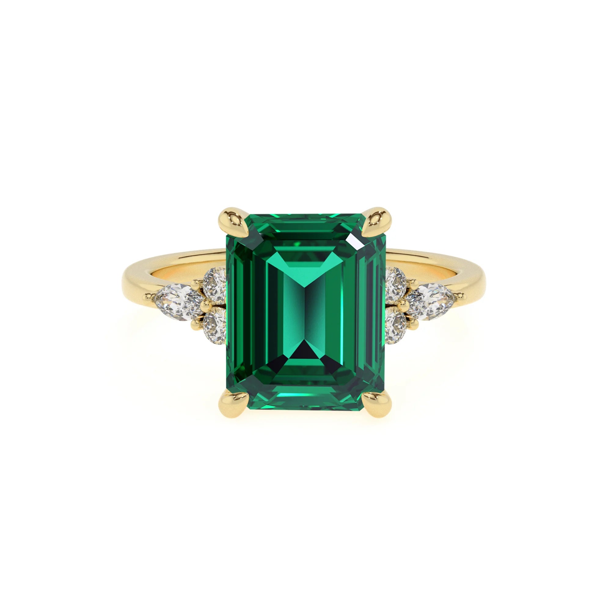 lab grown emerald octogon cut solitaire rings in yellow gold