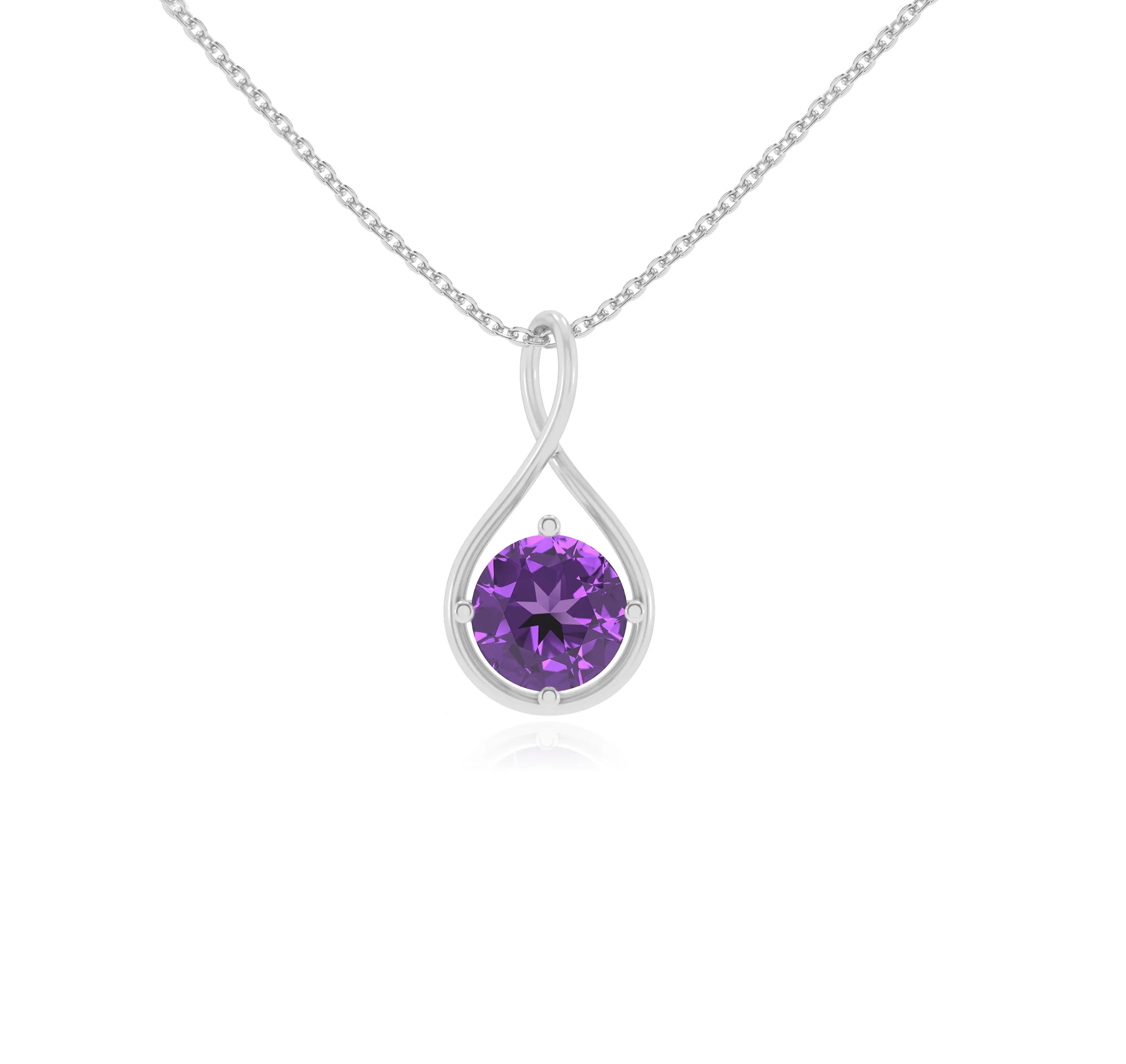lab grown amethyst round solitaire necklaces in white gold