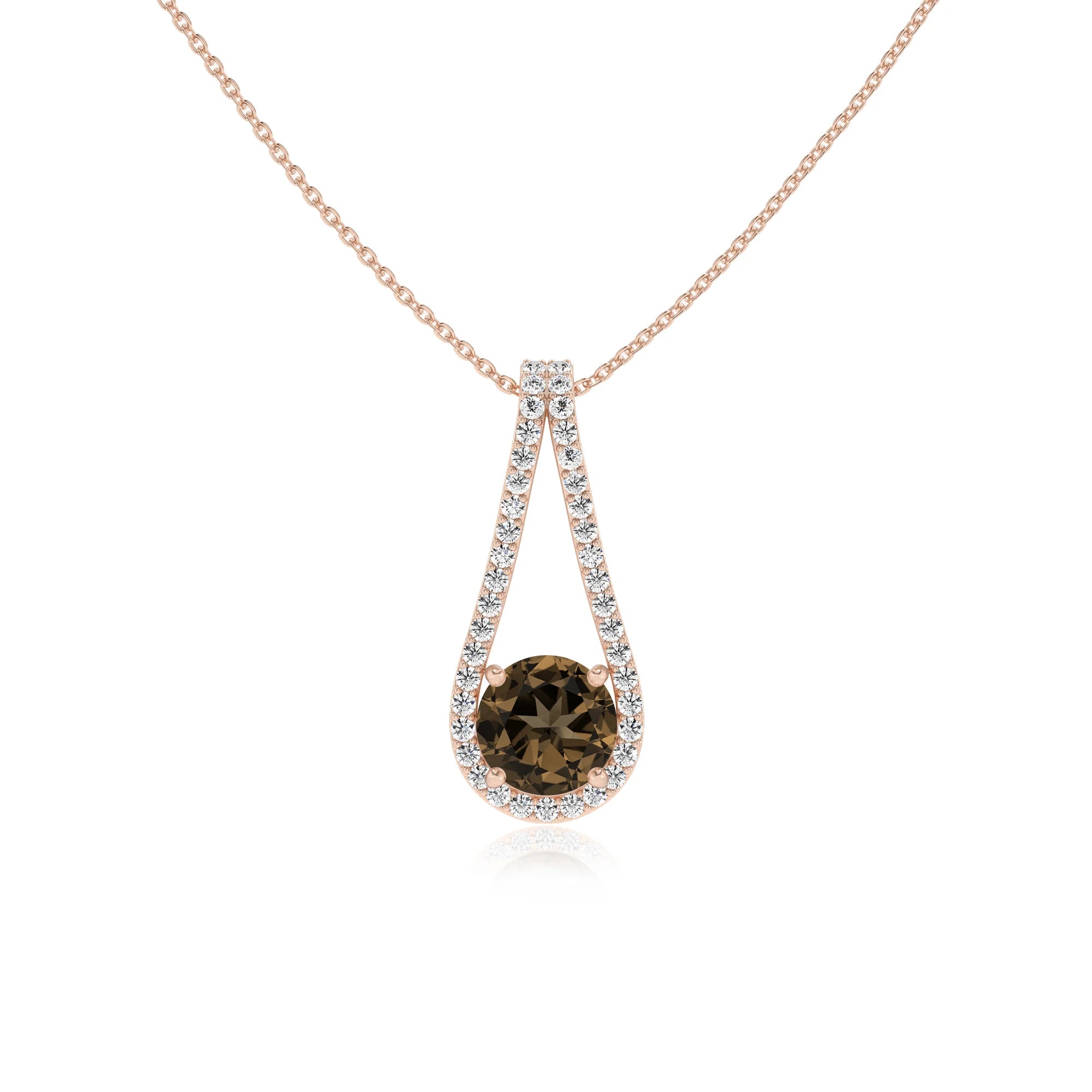 natural smoky-quartz round solitaire v-bale necklaces in rose gold