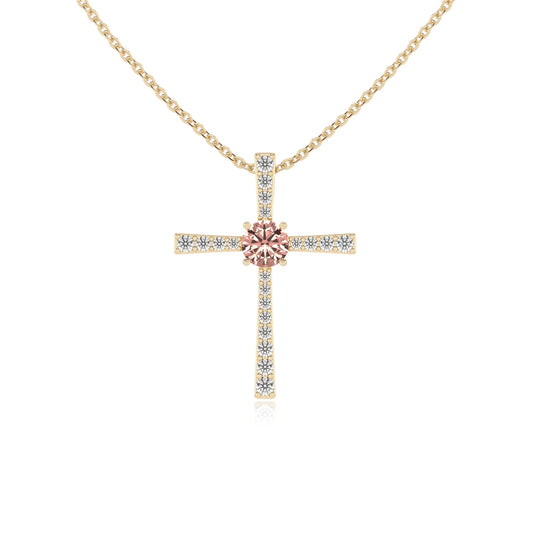 lab grown morganite round infinity necklaces in yellow gold