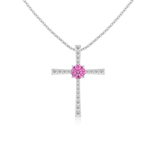 lab grown pink-sapphire round infinity necklaces in white gold