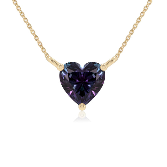 lab grown alexandrite heart solitaire necklaces in yellow gold