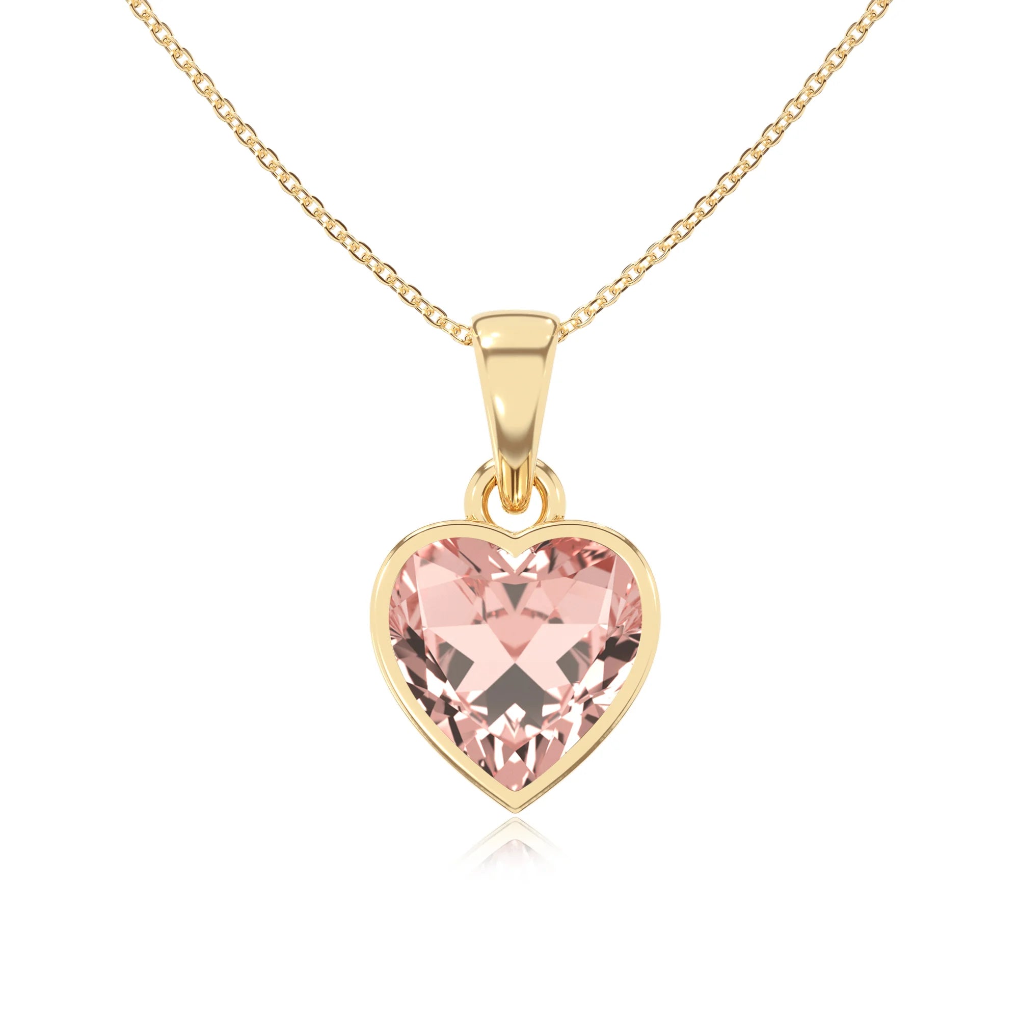 lab grown morganite heart solitaire necklaces in yellow gold