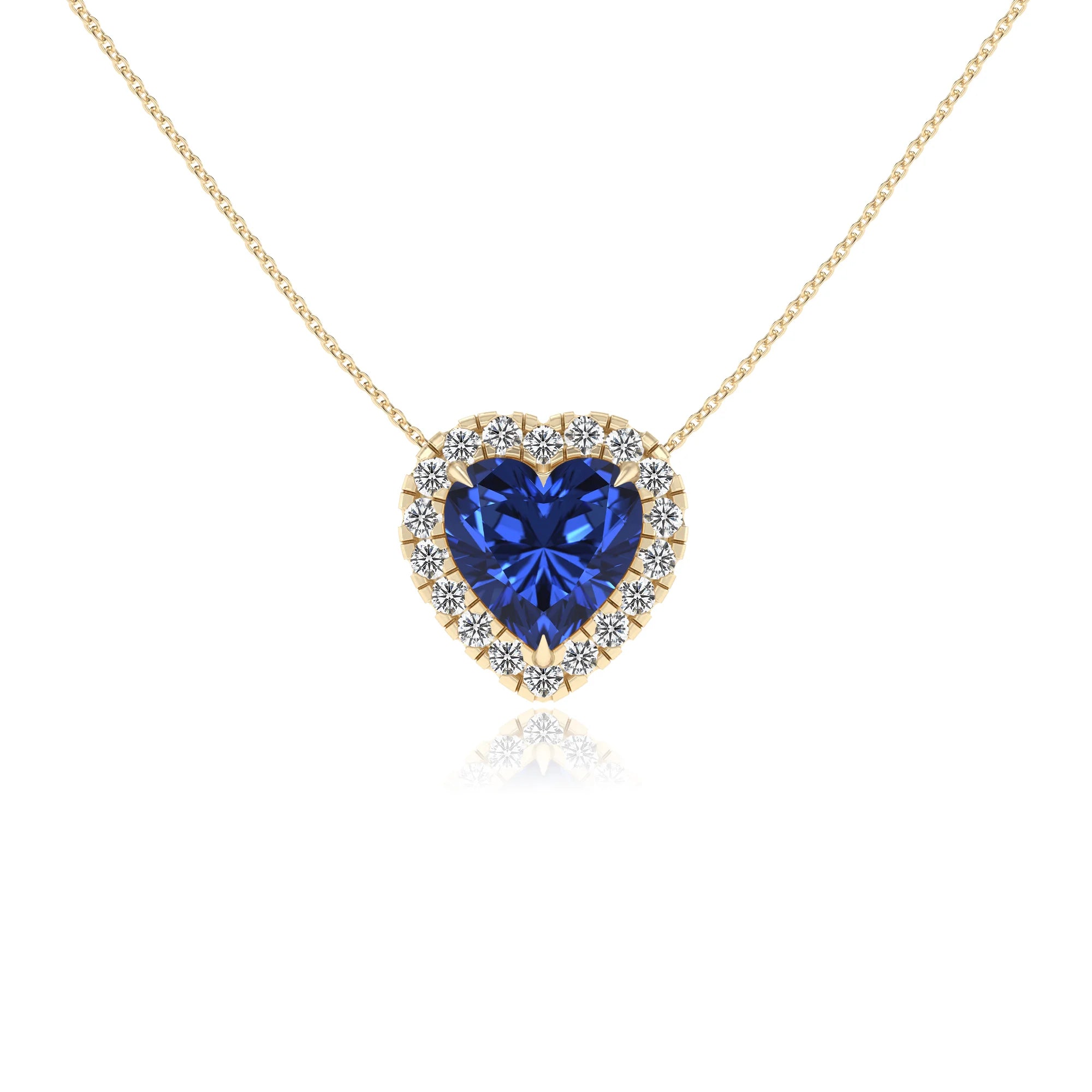 lab grown blue sapphire heart solitaire necklaces in yellow gold