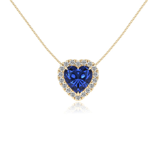 lab grown blue sapphire heart solitaire necklaces in yellow gold