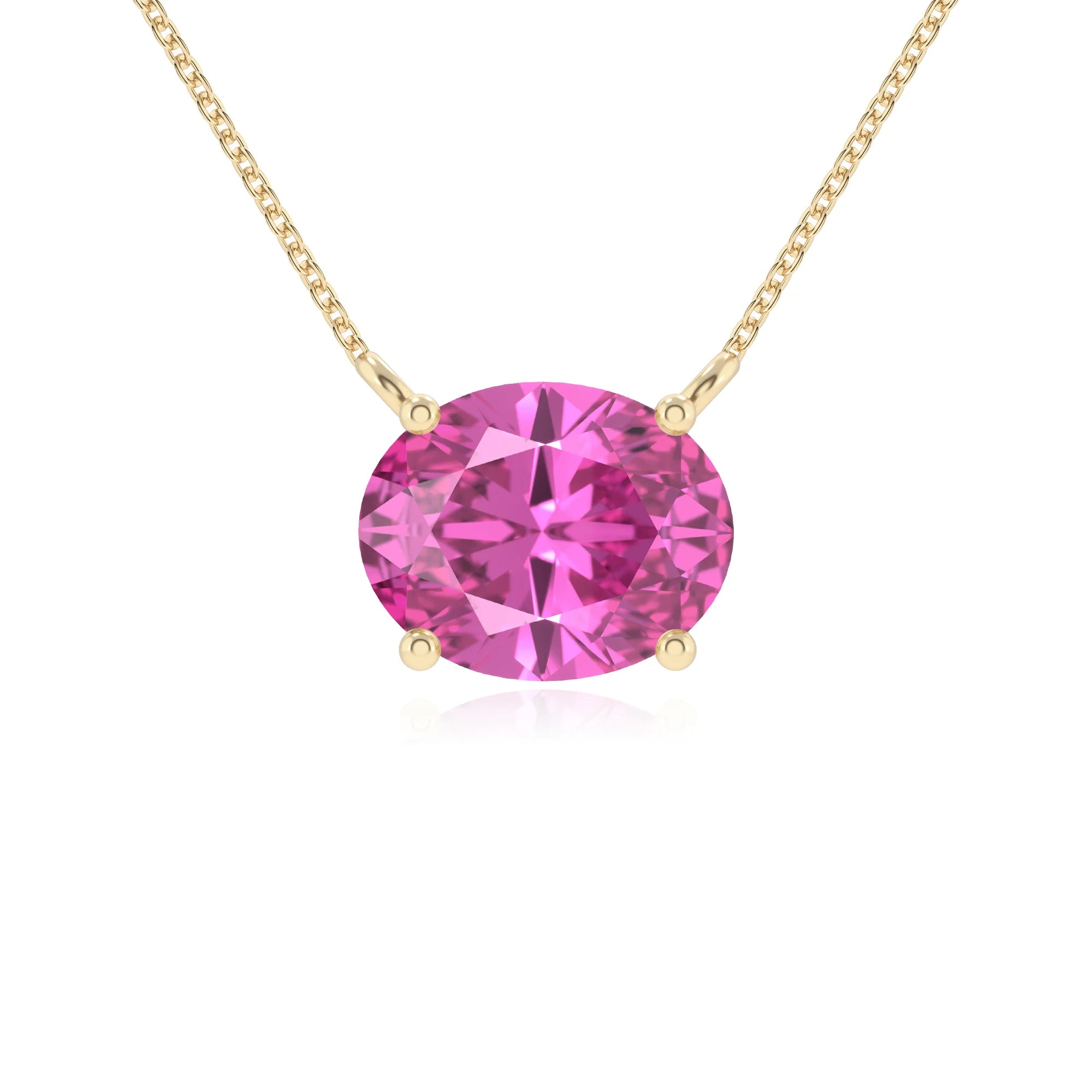 lab grown pink-sapphire oval solitaire necklaces in yellow gold