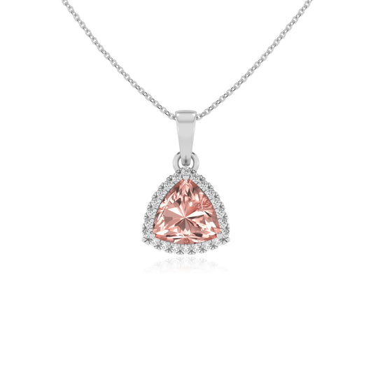 lab grown morganite trillion solitaire necklaces in platinum