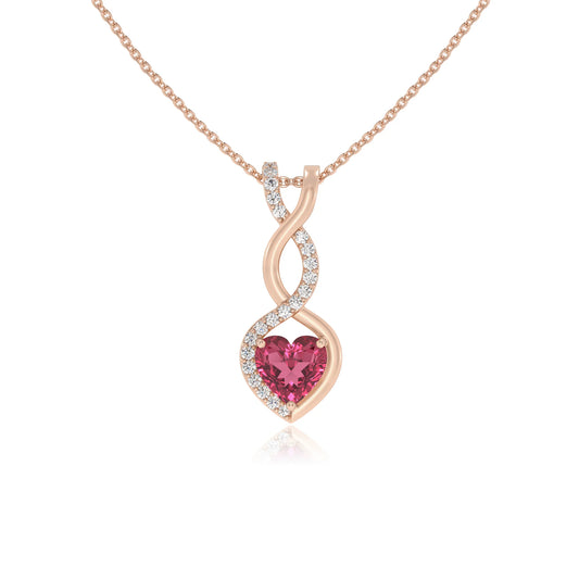 lab grown pink-tourmaline heart infinity necklaces in rose gold