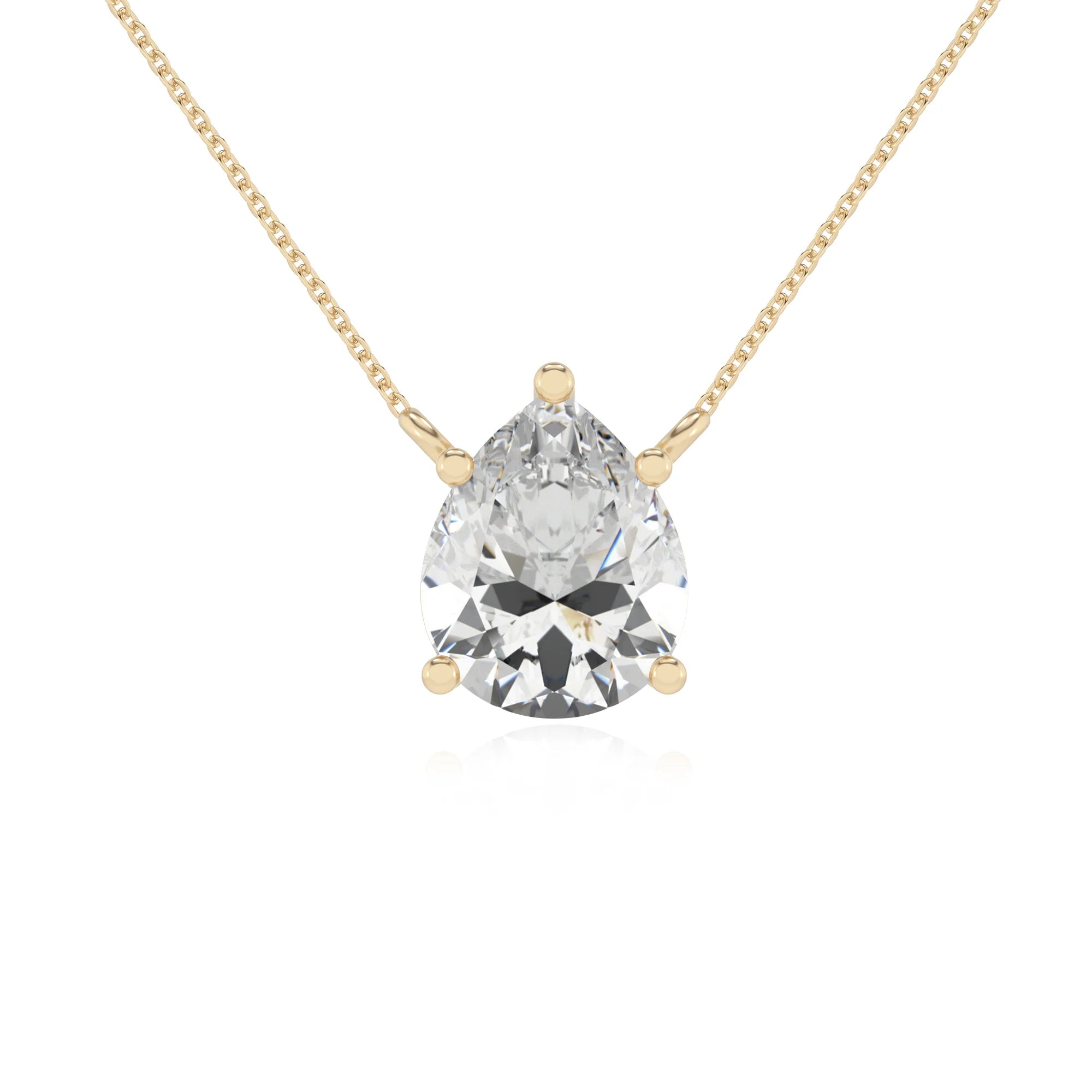 lab grown moissanite pear solitaire necklaces in yellow gold