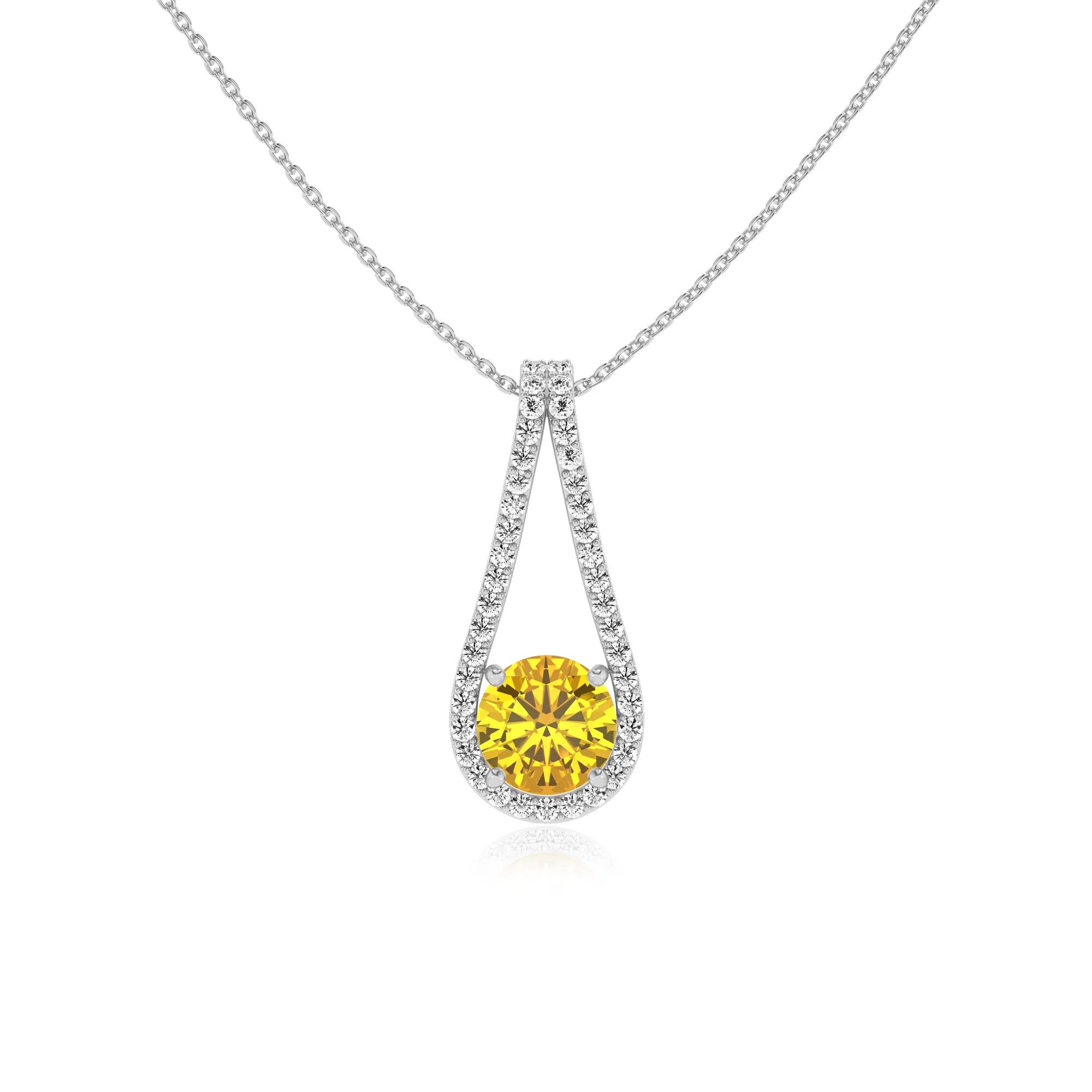 lab grown yellow-sapphire round solitaire v-bale necklaces in platinum